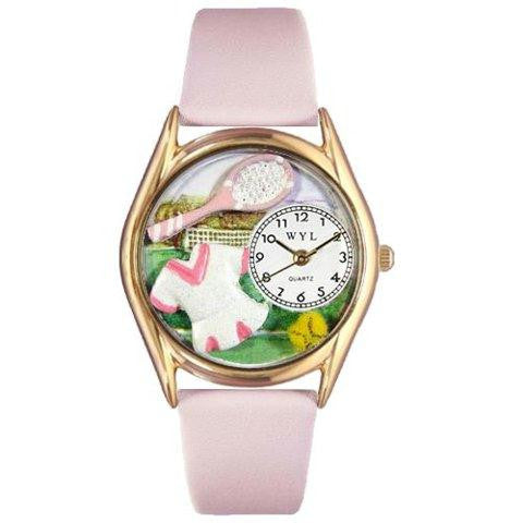 Whimsical Womens Tennis Female Pink Leather Watch