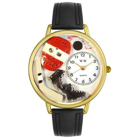 Whimsical Unisex Hockey Black Padded Leather Watch