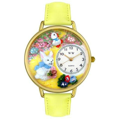 Whimsical Unisex Easter Bunny Yellow Leather Watch