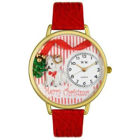 Whimsical Unisex Christmas Puppy Red Leather Watch