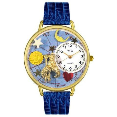 Whimsical Unisex Aquarius Royal Blue Leather Watch