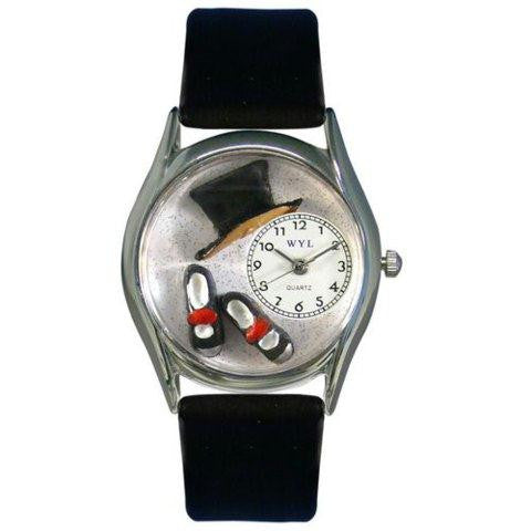 Whimsical Womens Tap Dancing Black Leather Watch