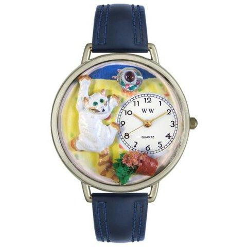 Whimsical Unisex Bad Cat Navy Blue Leather Watch