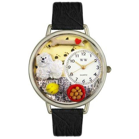 Whimsical Unisex Bichon Black Skin Leather Watch