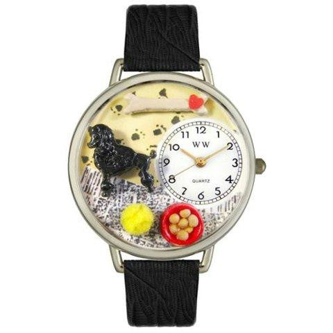 Whimsical Unisex Poodle Black Skin Leather Watch