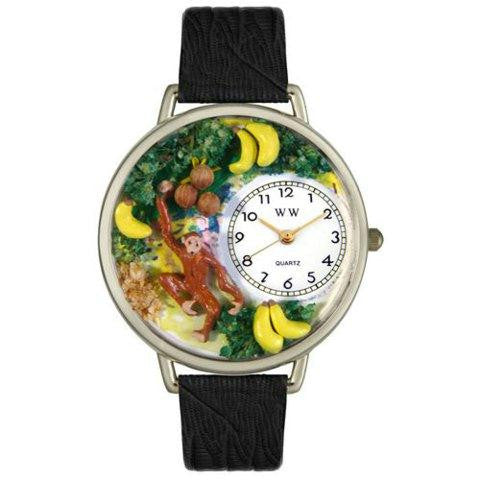 Whimsical Unisex Monkey Black Skin Leather Watch