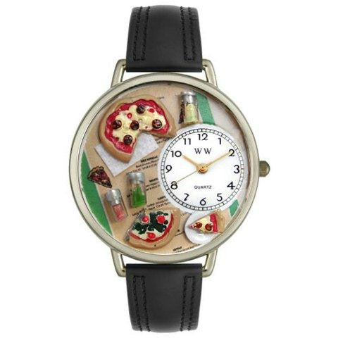 Whimsical Unisex Pizza Lover Black Leather Watch