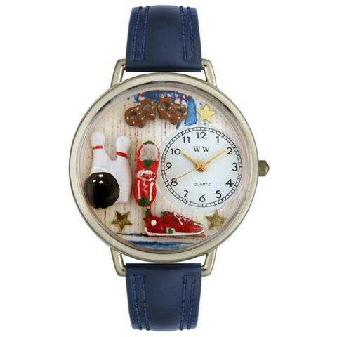 Whimsical Unisex Bowling Navy Blue Leather Watch