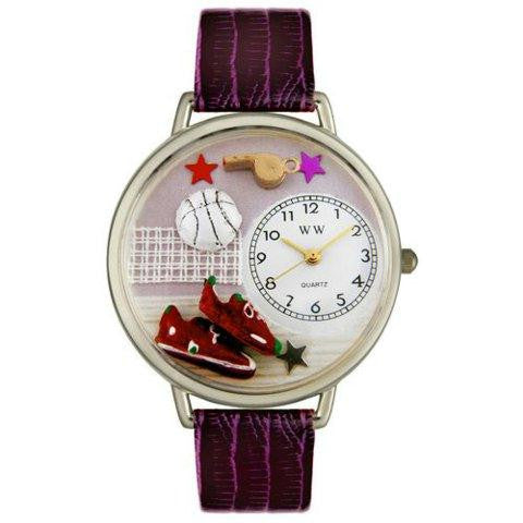 Whimsical Unisex Volleyball Purple Leather Watch