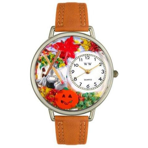 Whimsical Unisex Autumn Leaves Tan Leather Watch