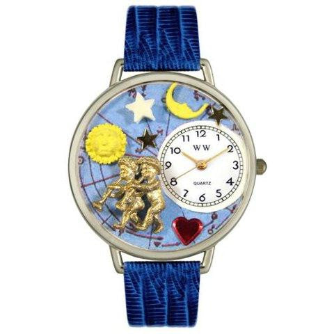 Whimsical Unisex Gemini Royal Blue Leather Watch