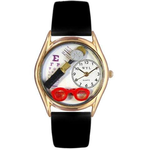 Whimsical Womens Opthamologist Black Leather Watch