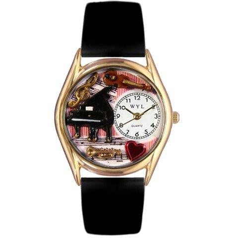 Whimsical Womens Music Teacher Black Leather Watch