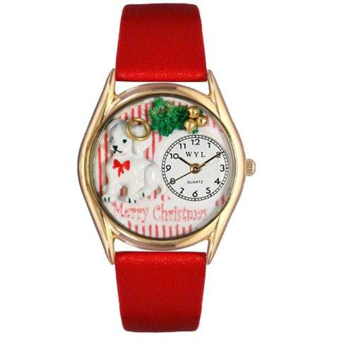 Whimsical Womens Christmas Puppy Red Leather Watch