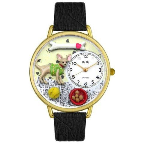 Whimsical Unisex Chihuahua Black Skin Leather Watch