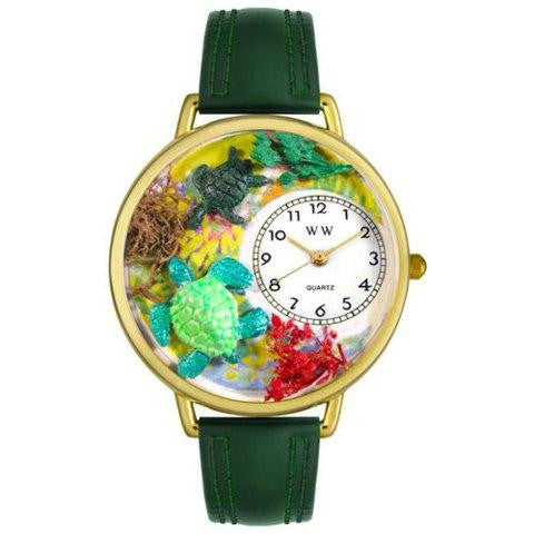 Whimsical Unisex Turtles Hunter Green Leather Watch