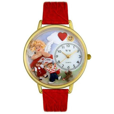 Whimsical Unisex Day Care Teacher Red Leather Watch