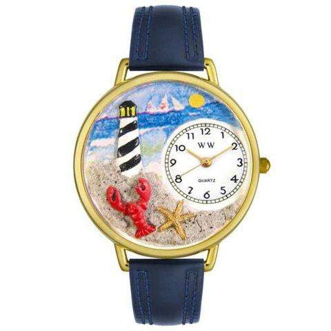 Whimsical Unisex Lighthouse Navy Blue Leather Watch