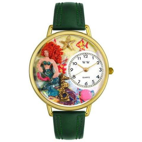 Whimsical Unisex Mermaid Hunter Green Leather Watch