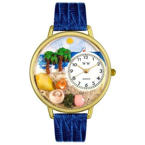 Whimsical Unisex Palm Tree Royal Blue Leather Watch