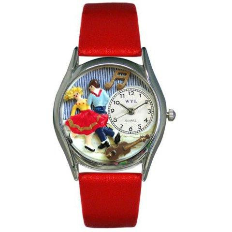 Whimsical Womens Square Dancing Red Leather Watch