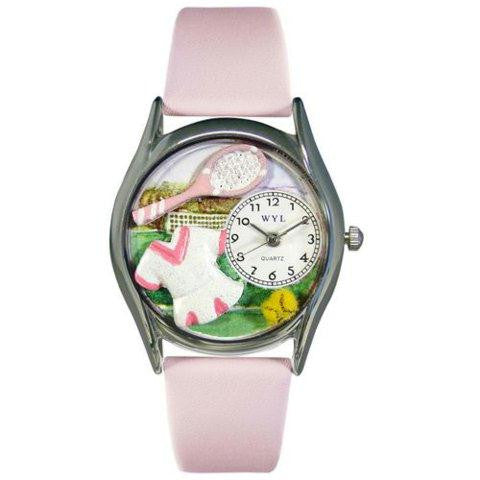 Whimsical Womens Tennis Female Pink Leather Watch