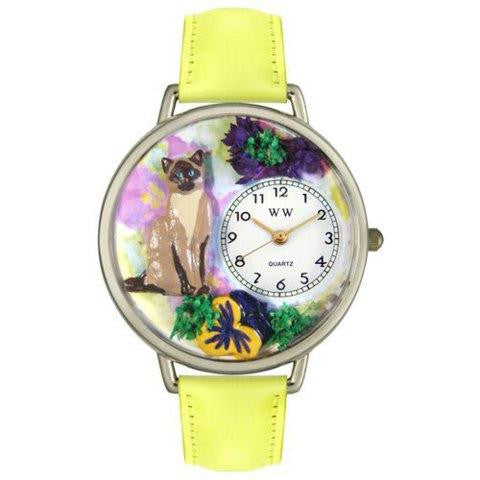 Whimsical Unisex Siamese Cat Yellow Leather Watch