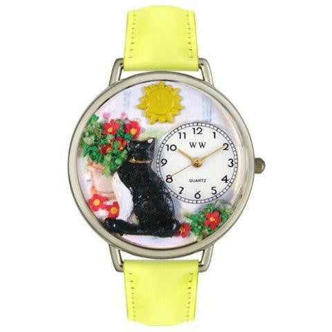 Whimsical Unisex Basking Cat Yellow Leather Watch