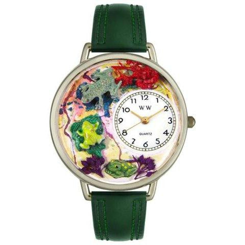 Whimsical Unisex Frogs Hunter Green Leather Watch