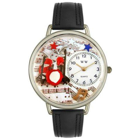 Whimsical Unisex Drums Black Padded Leather Watch