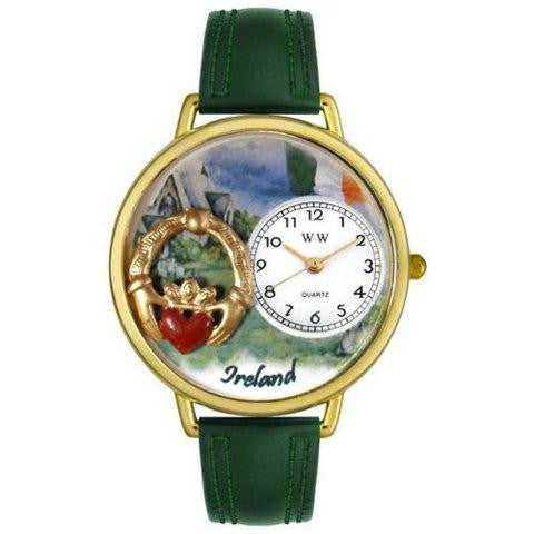 Whimsical Unisex Ireland Hunter Green Leather Watch