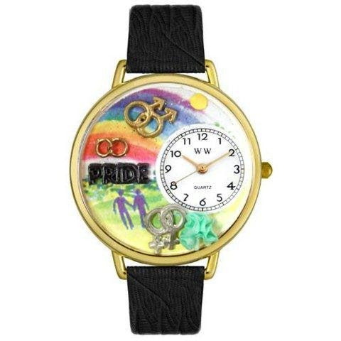 Whimsical Unisex Gay Pride Black Skin Leather Watch