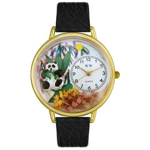 Whimsical Unisex PAnda Bear Black Skin Leather Watch