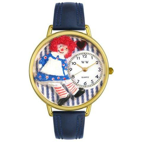 Whimsical Unisex Raggedy Ann Navy Blue Leather Watch