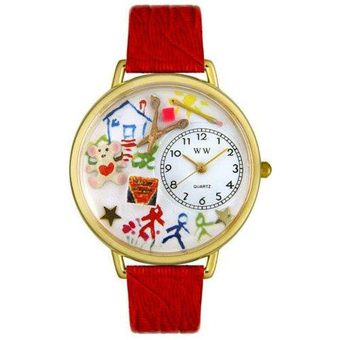 Whimsical Unisex Preschool Teacher Red Leather Watch