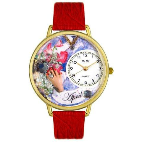 Whimsical Unisex Birthstone: April Red Leather Watch