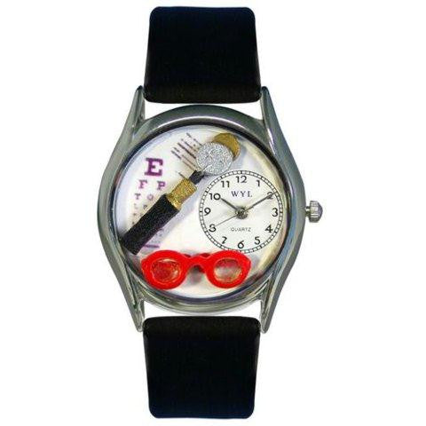 Whimsical Womens Opthamologist Black Leather Watch