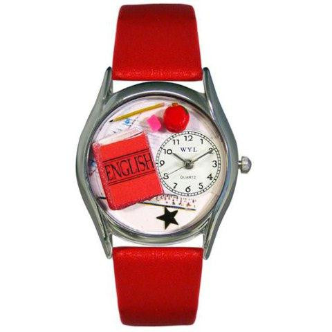 Whimsical Womens English Teacher Red Leather Watch