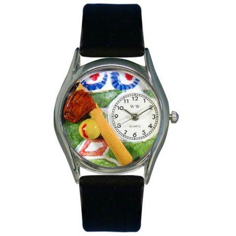 Whimsical Womens Softball Black Skin Leather Watch