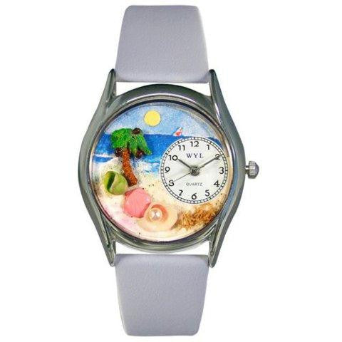 Whimsical Womens Palm Tree Baby Blue Leather Watch