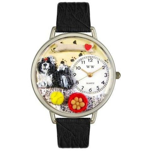 Whimsical Unisex Shih-Tzu Black Skin Leather Watch