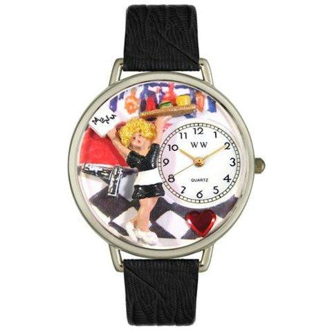 Whimsical Unisex Waitress Black Skin Leather Watch