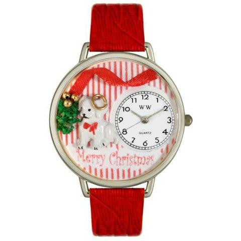 Whimsical Unisex Christmas Puppy Red Leather Watch