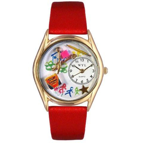 Whimsical Womens Preschool Teacher Red Leather Watch