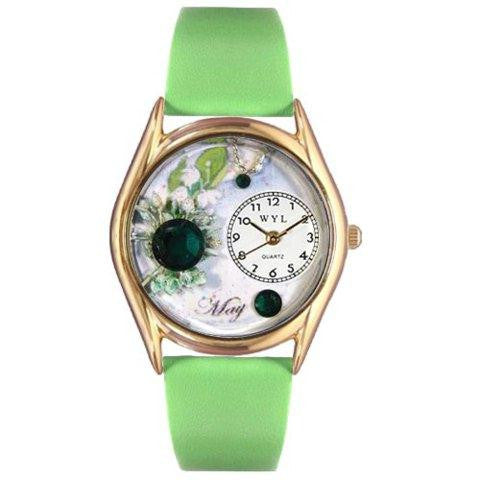 Whimsical Womens Birthstone: May Green Leather Watch