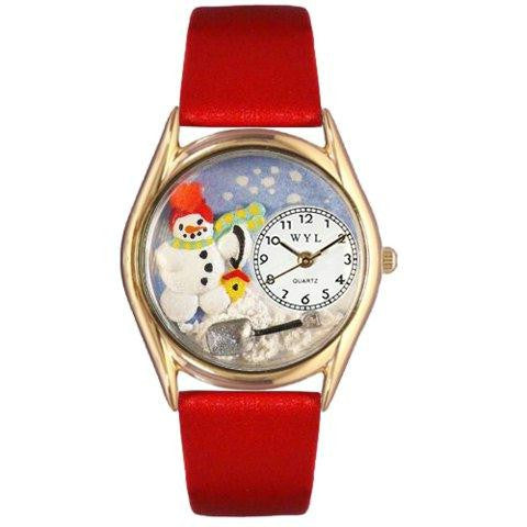 Whimsical Womens Christmas Snowman Red Leather Watch