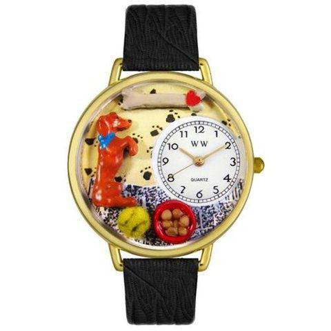 Whimsical Unisex Begging Dog Black Skin Leather Watch