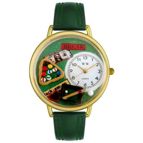 Whimsical Unisex Billiards Hunter Green Leather Watch