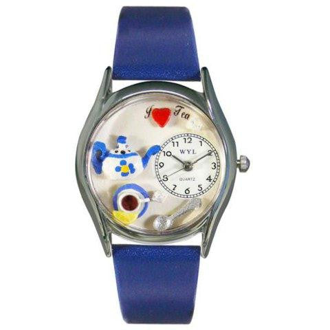 Whimsical Womens Tea Lover Royal Blue Leather Watch