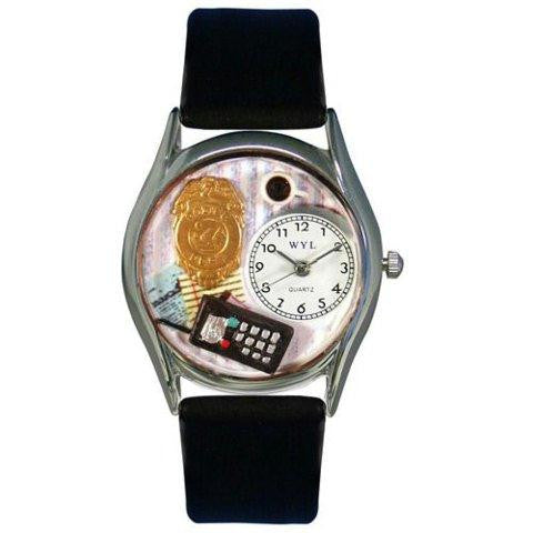 Whimsical Womens Police Officer Black Leather Watch